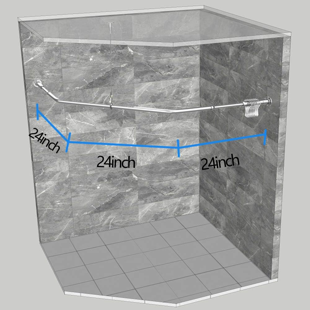 Corner Shower Curtain Rod - 304 Stainless with Ceiling Support,for Bathroom Bathtub, Clothing Store,Private Space (24 "x 24" x 24")