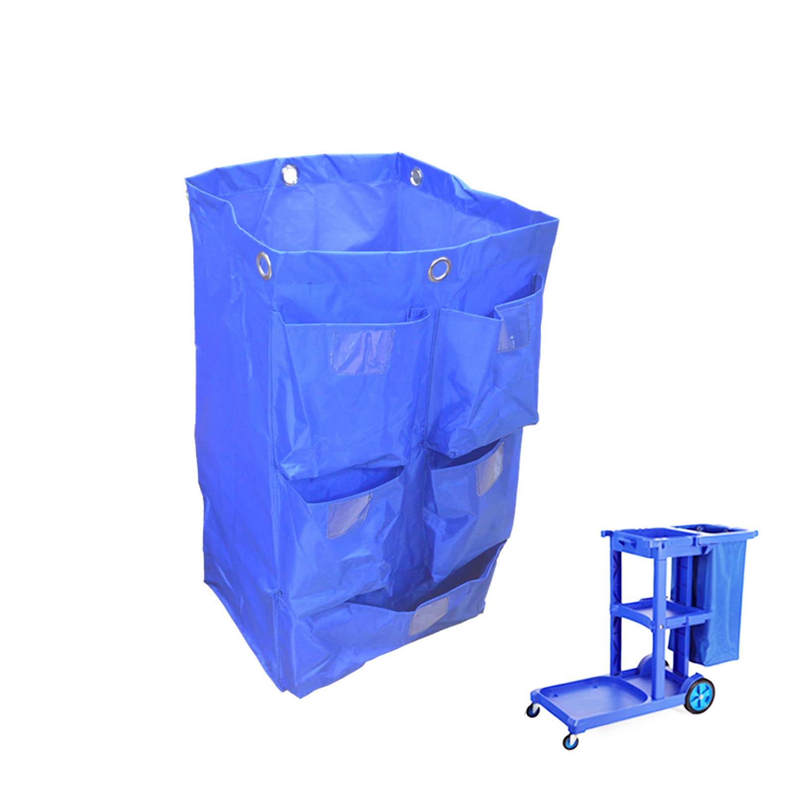 Replacement Janitorial Cart Bag, High Capacity Waterproof Thickened Housekeeping Commercial Janitorial Cleaning Cart Bag with 6 Brass Grommets - 25 Gallon (Blue with 5 Pockets)