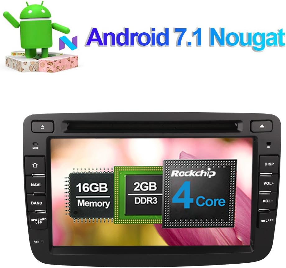 7 Inch Single Din Android 7.1 Car Stereo CD DVD Player In Dash Car Radio Head Unit with Bluetooth GPS Navigation for Renault Duster Dacia Duster 2010- Support FM AM RDS Mirror Link WIFI 3G USB