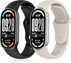 Bands, Pack of 2, Compatible with Xiaomi Smart Band 10/9/8, Silicone Sports Band, Stylish, Soft, Sweatproof, Unisex, Replacement Belt (Black) + (Starlight)