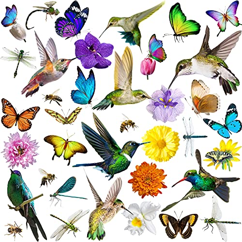 40 Pièces Stickers de Fenêtre Statique de Fleur Papillon Colibri Décalcomanies de Fenêtre d'Alerte d'Oiseau Autocollant de Fenêtre Anti-Collision Stickers Décoratifs Statiques pour Portes Cover