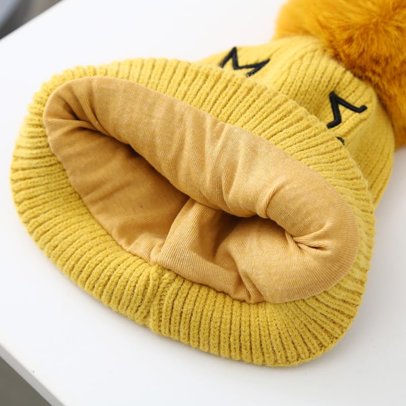 Gorro y bufanda para niños conjunto de invierno de punto de lana forrado y cálido 6
