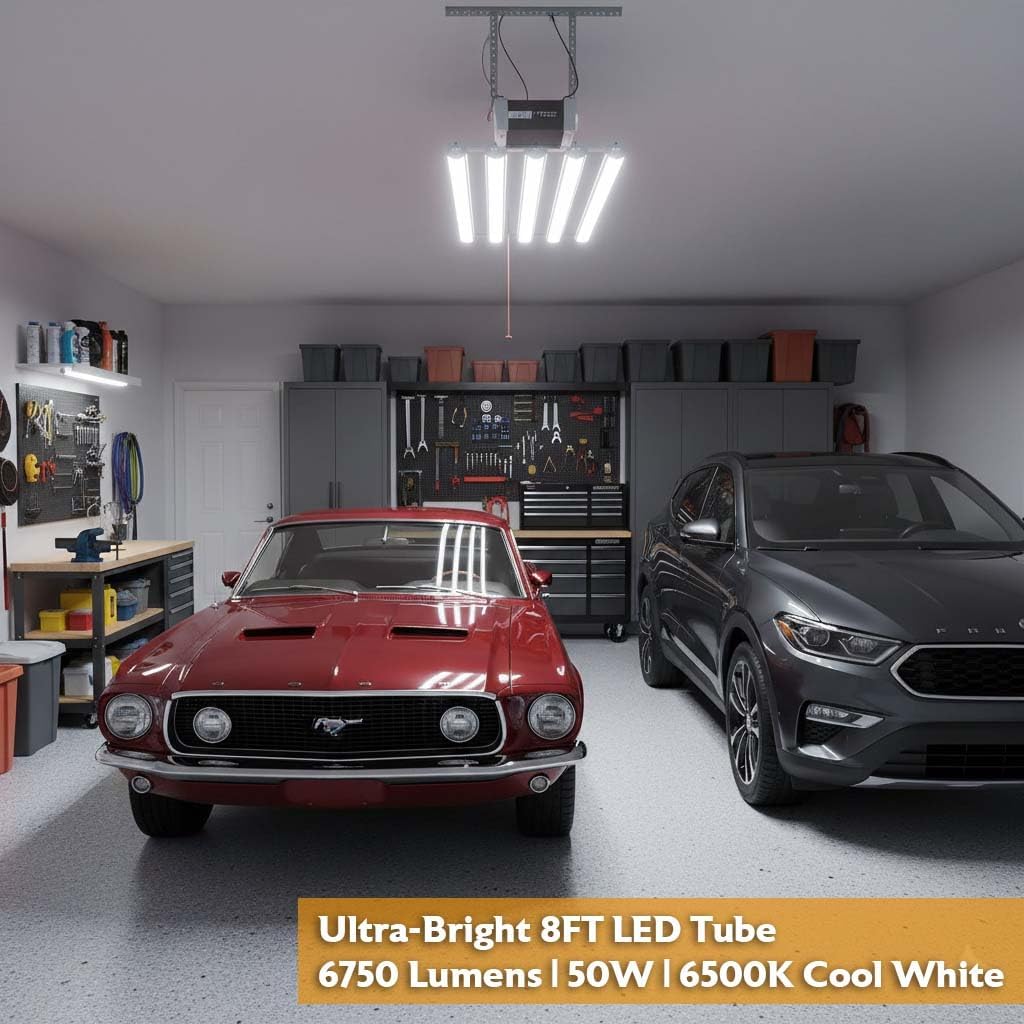 T8 8FT LED Tube Light, 8 Foot T8 V Shaped Single Pin FA8 Base, Ballast Bypass 270° 50W 6750LM, 6500K Cool White, Clear PC Cover (Replace 150W LED Flourescent Bulbs) Dual -Ended Power AC100-277V 12PACK