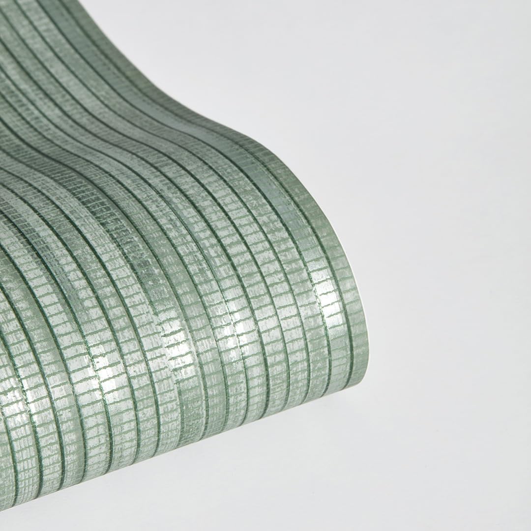 Tempaper Textured Metallic Sage Green Faux Grasscloth Removable Peel and Stick Wallpaper, 20.5 in X 16.5 ft, Made in The USA