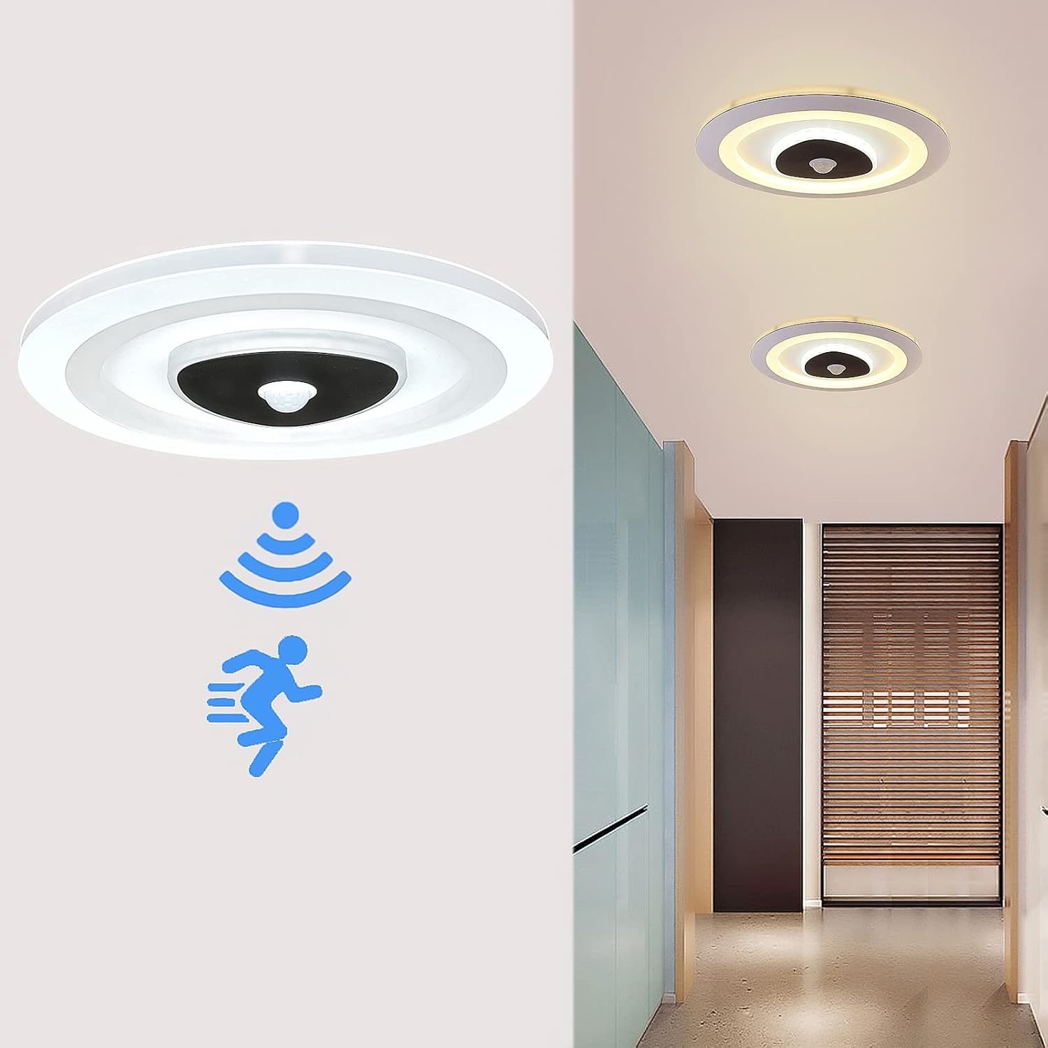 LED Deckenleuchte mit Bewegungsmelder IP44 30cm Rund Deckenlampe 15W Neutralweiß für Badezimmer Balkon Wohnzimmer Flur LED Deckenleuchte mit Bewegungsmelder IP44 30cm Rund Deckenlampe 15W Neutralweiß für Badezimmer Balkon Wohnzimmer Flur
