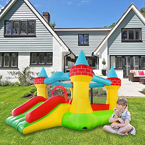 Goosh Inflatable Jumper Bounce House with Heavy Duty Blower, GFCI, Stakes, Repair Patches, and Storage Bag. 12ft x 7.8ft x7.8ft. 2-8 Years