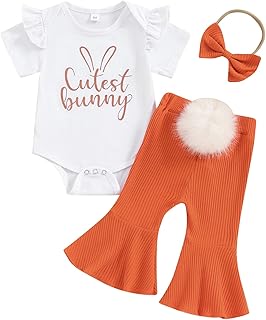 Newborn Baby Girl Bell Bottom Outfit Ruffle Romper Cute Bow Flare Pants Set Headband Cute Clothes