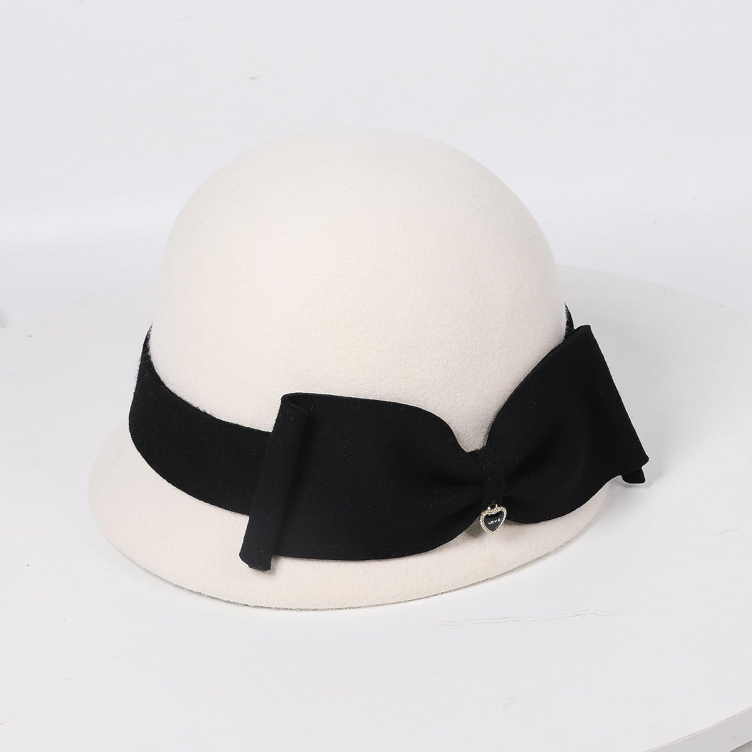 F FADVES Women Solid Color 100% Wool Winter Hat Women Cloche Bucket Bowler with Bowknot