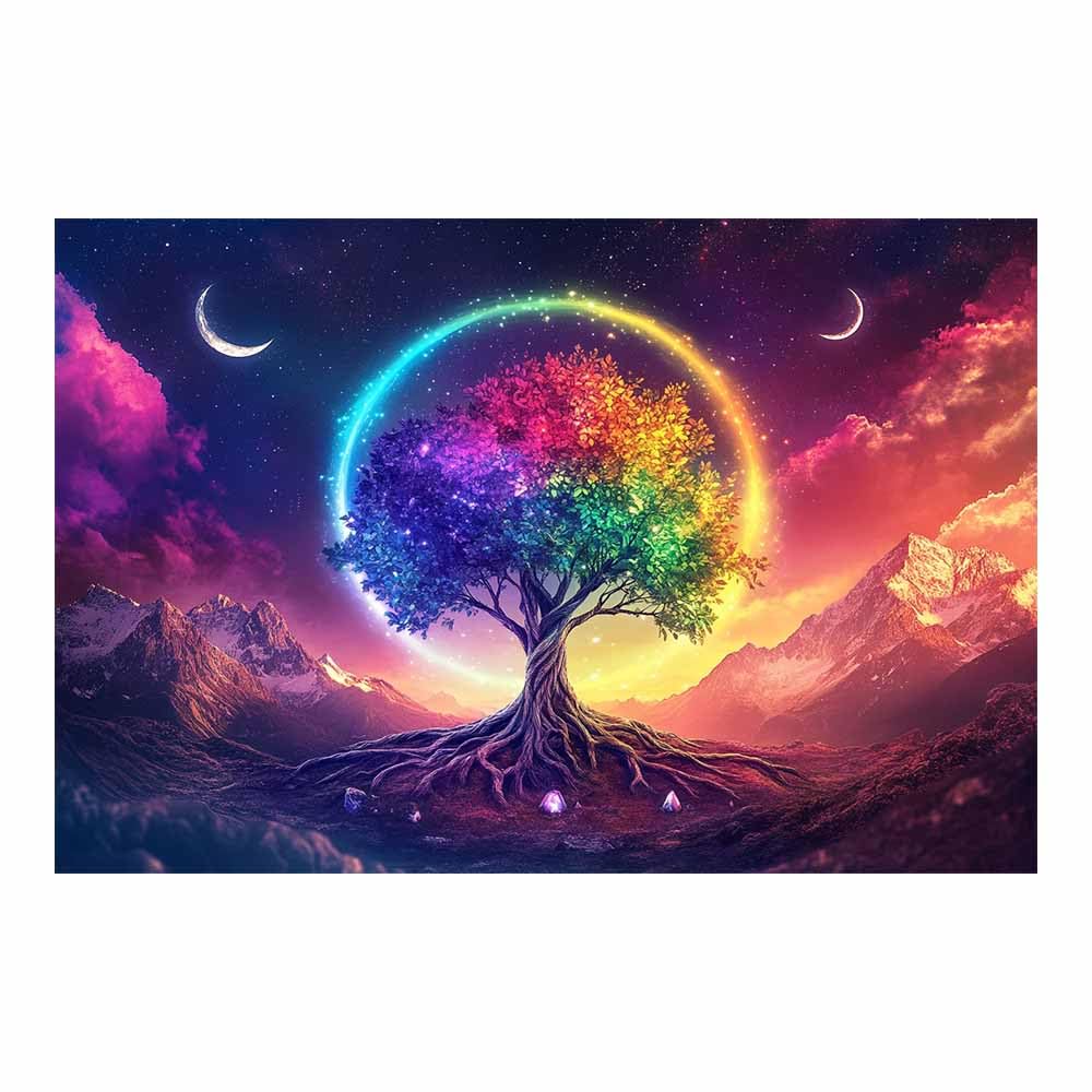 ZAMAEIU The tree of life Circle-encompassing trees Canvas Paintings Abstract Tree,Wall Art Poster Modern Room Bedroom Home Decor Geometric Print Patterns(Purple;)-80x120cm Unframed