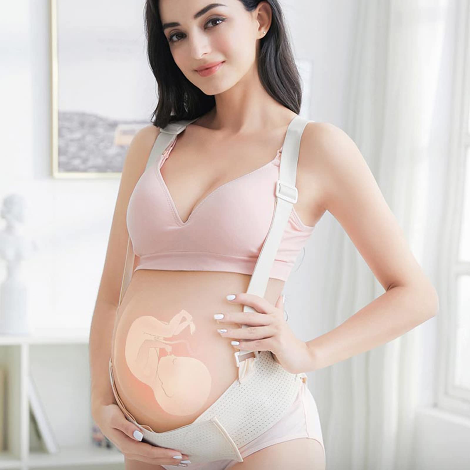 Pas macierzyński, podparcie brzucha podparcie pleców pas biodrowy, pas podtrzymujący brzuch ciążowy z paskiem na ramię, beżowy
