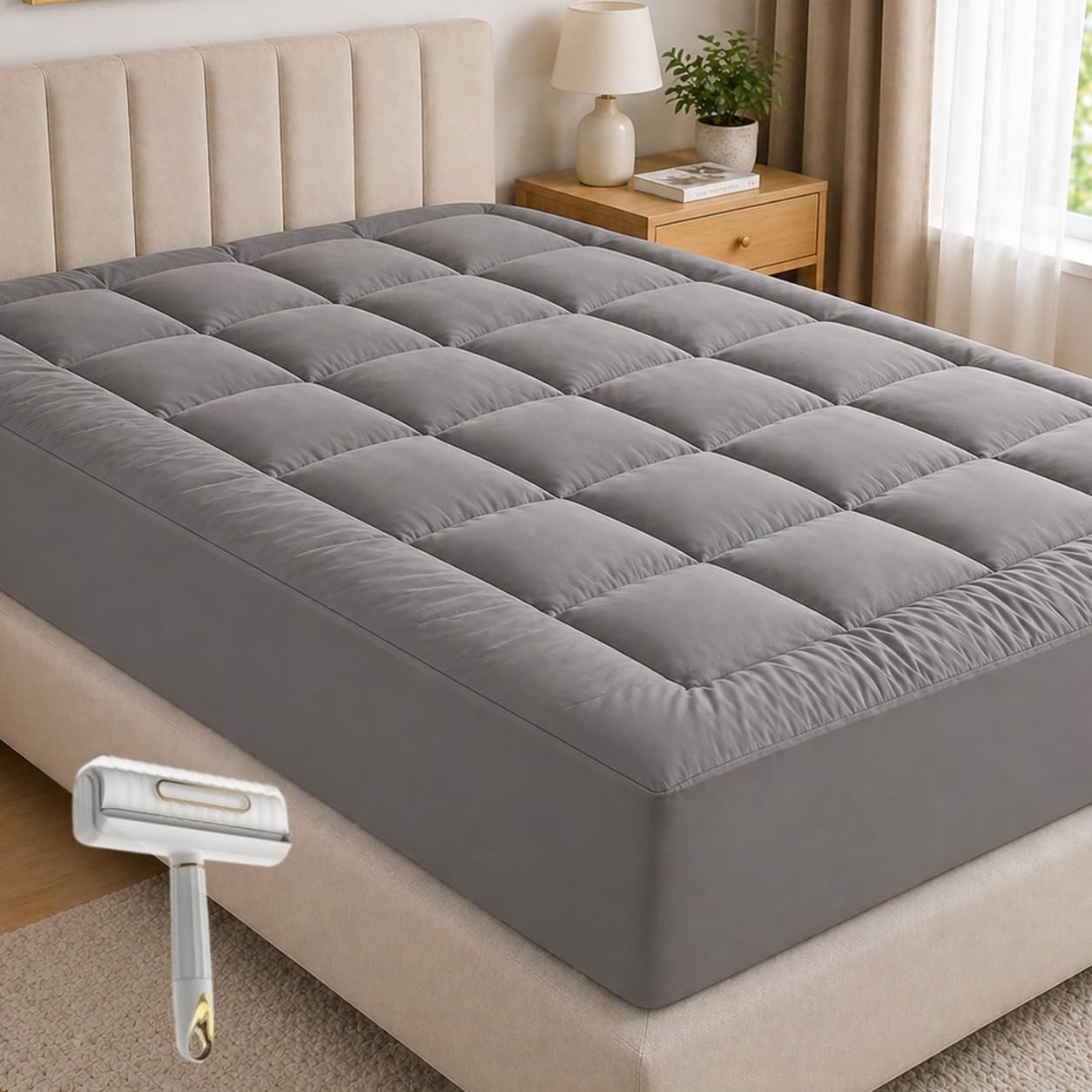Westmonth Mattress Pad, Premium Quilted 1000gsm Luxury Extra Thick Mattress Topper, Store Mattress Topper, Deep Pocket Pillow Top, Breathable & Fluffy Soft for Queen, King&Cal King Size (Gray, King)