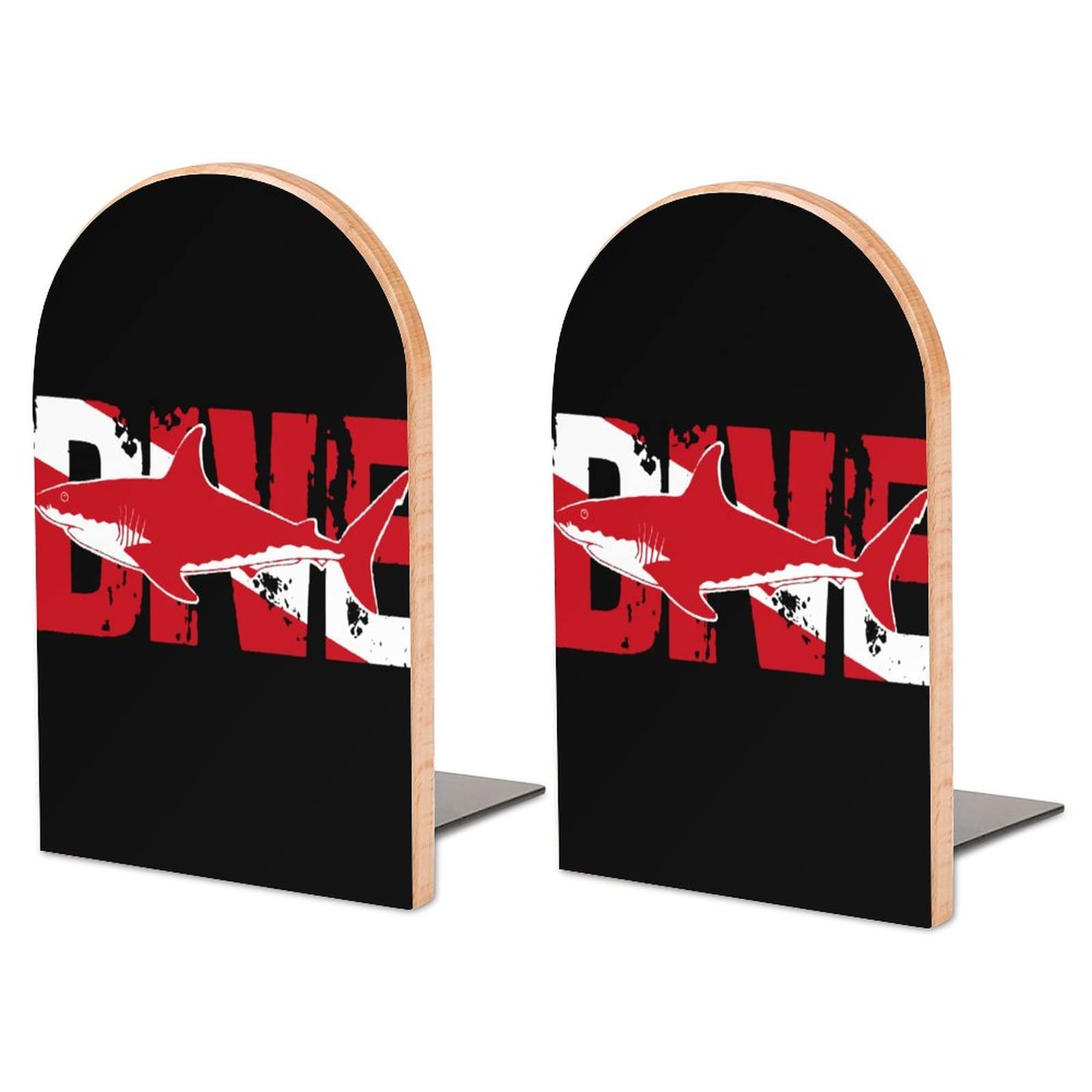 Dive Shark Scuba Flag Bookends Heavy Duty Book Stand 1 Pair for Home Office Shelves Decorative