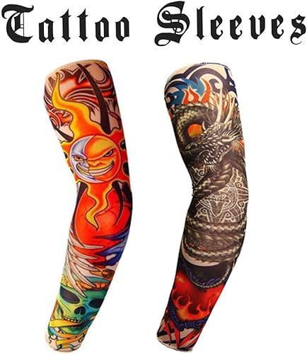 Miniatura 3 de fantastic me Medias temporales del brazo del tatuaje de las mangas del protector solar del brazo para la conducción de la pesca de montar, 6 piezas