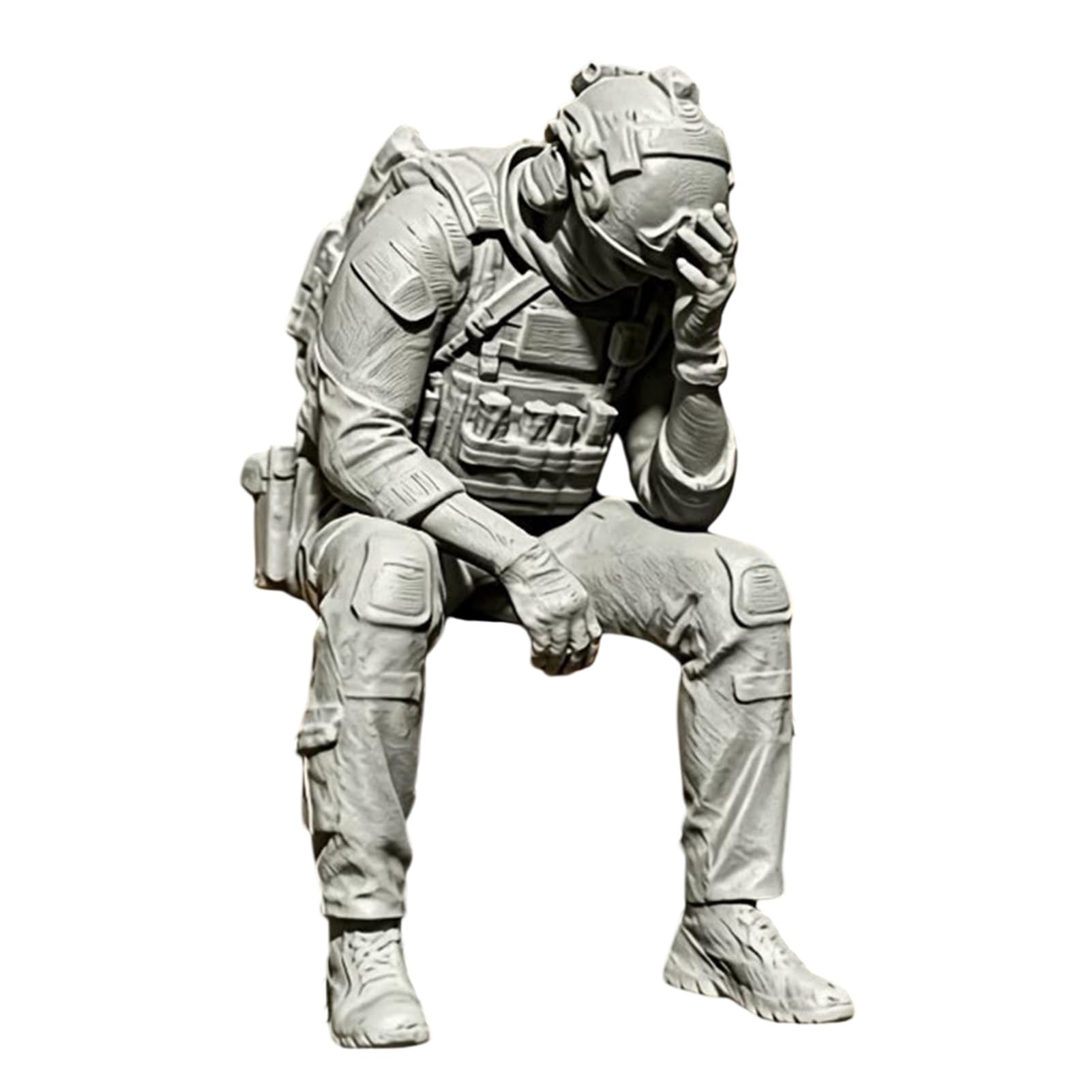 anwhriet 3D Printed Sitting Soldier Figurine Statue, PLA Military Soldier Shelf Sitter Ornament, Detailed Edge Hanging Desk Decor for Gaming Room Office Bookshelf Home Decoration Grey