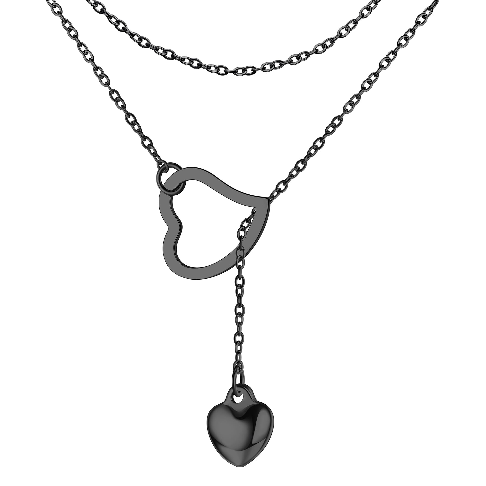 Diamday Collar Largo Y-Lariat para Mujeres, Delicada Collar Largo Y de Corazón Dorado de Acero Inoxidable con Doble Cadena Ajustable Frontal de Gota en Oro/Plata/Negro.