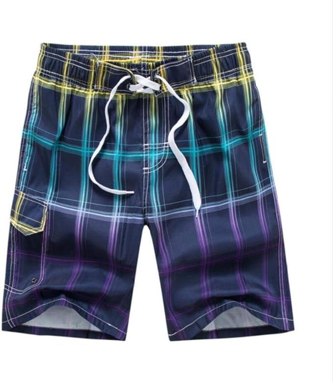 Purple Gradient Grid Men's Swim Trunk QuickDrying Loose Beach Pants