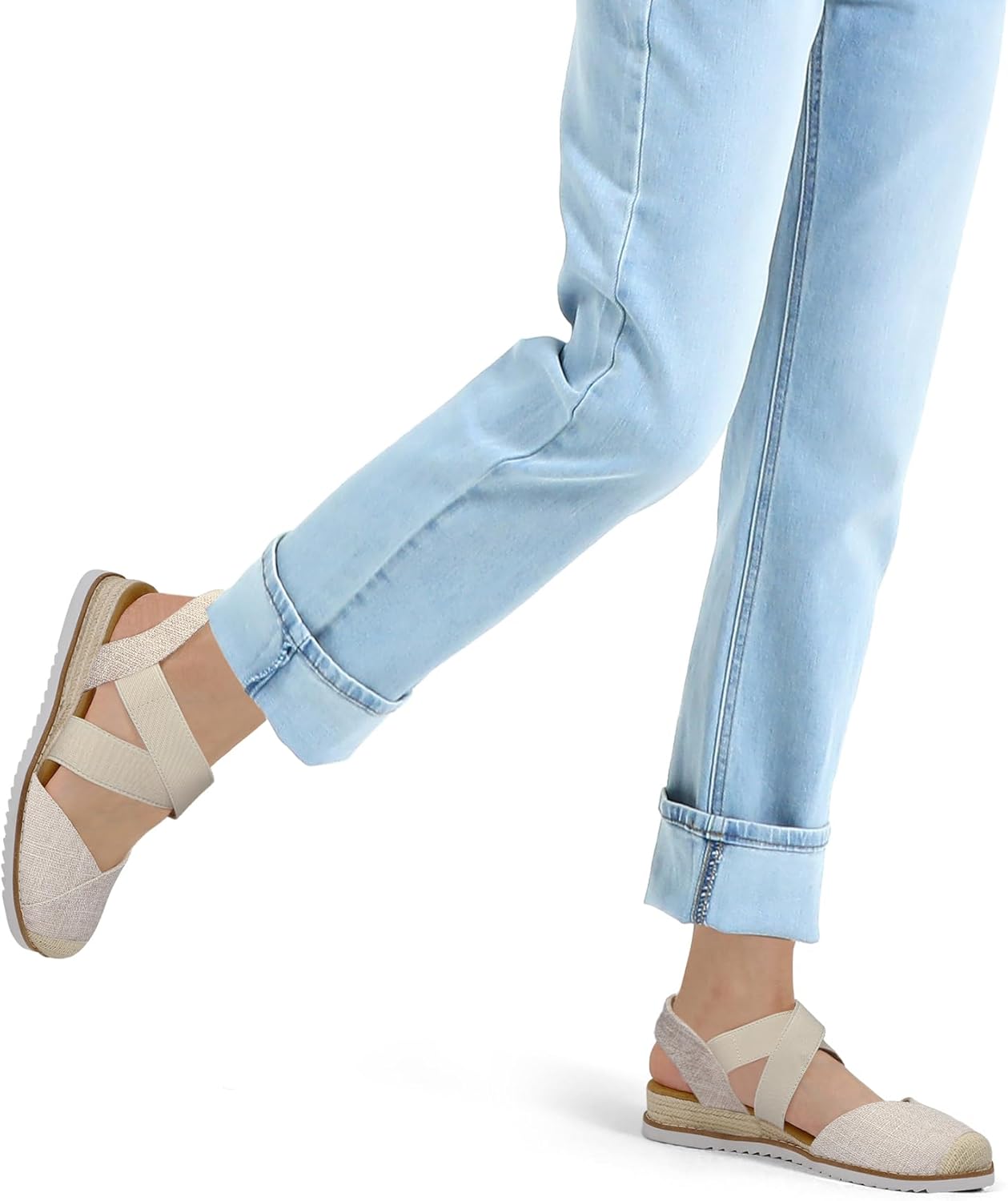 mysoft Womens Wedge Sandals Low Heel Comfortable Closed Toe Espadrilles Slip-on Elastic Ankle Strap Walking Shoes