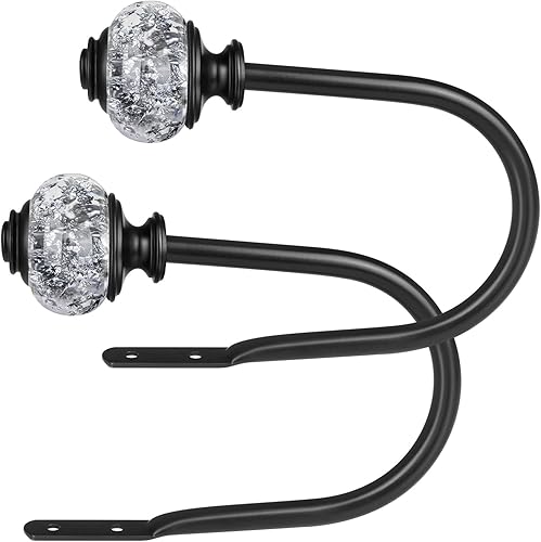 Paquete de 2 soportes negros para cortinas, alzapaños decorativos para cortinas, ganchos para pared con remates translúcidos (6.1 pulgadas de largo
