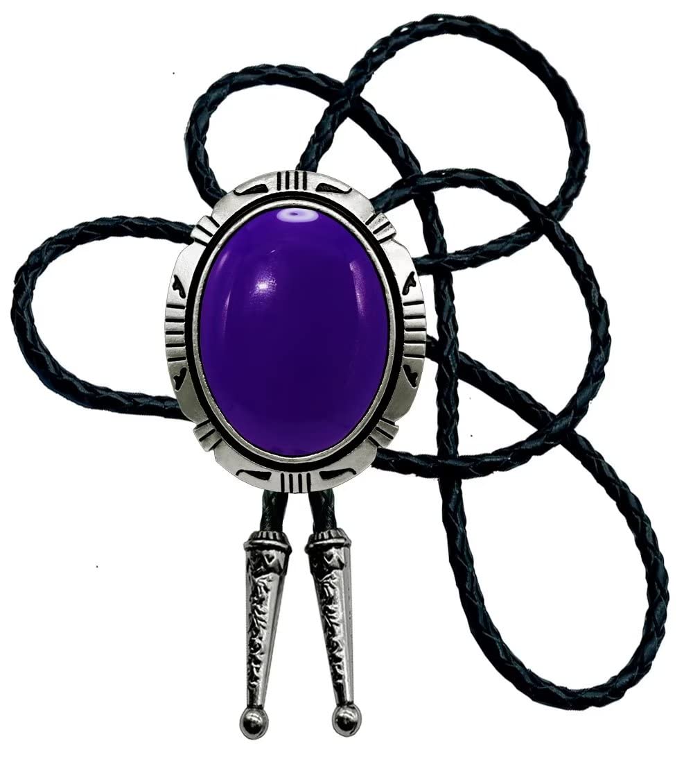 MoranseBolo Tie Natural Colors Stone Western Celtic Style Genuine and Cowhide Rope