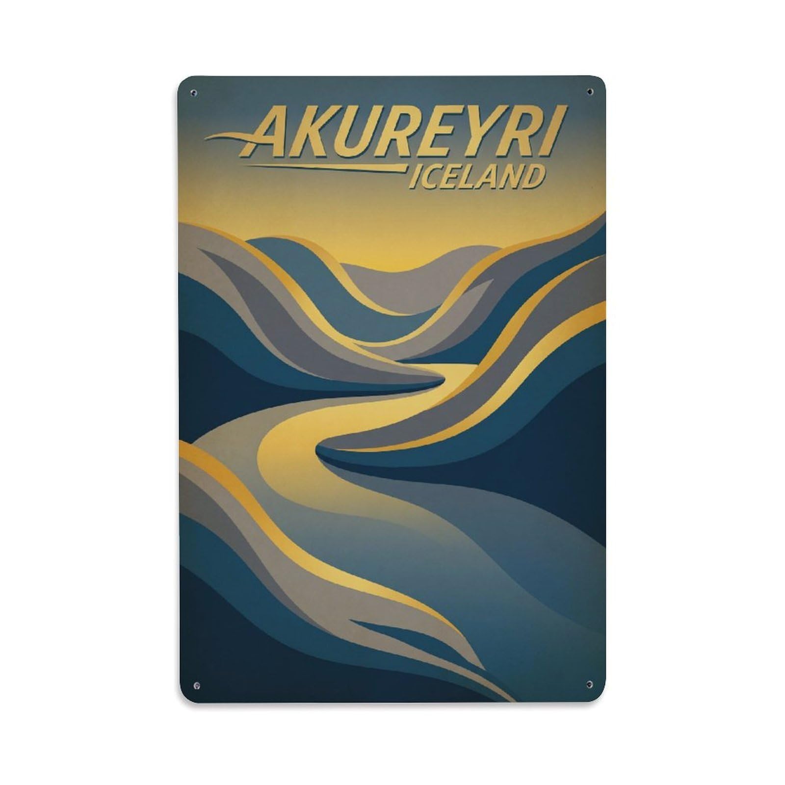 Travel Retro Iceland Akureyri Metal Tin Sign Plaque Wall Decor for Cafe, Club Bar, Office, Garden Metal Poster 8x12Inch