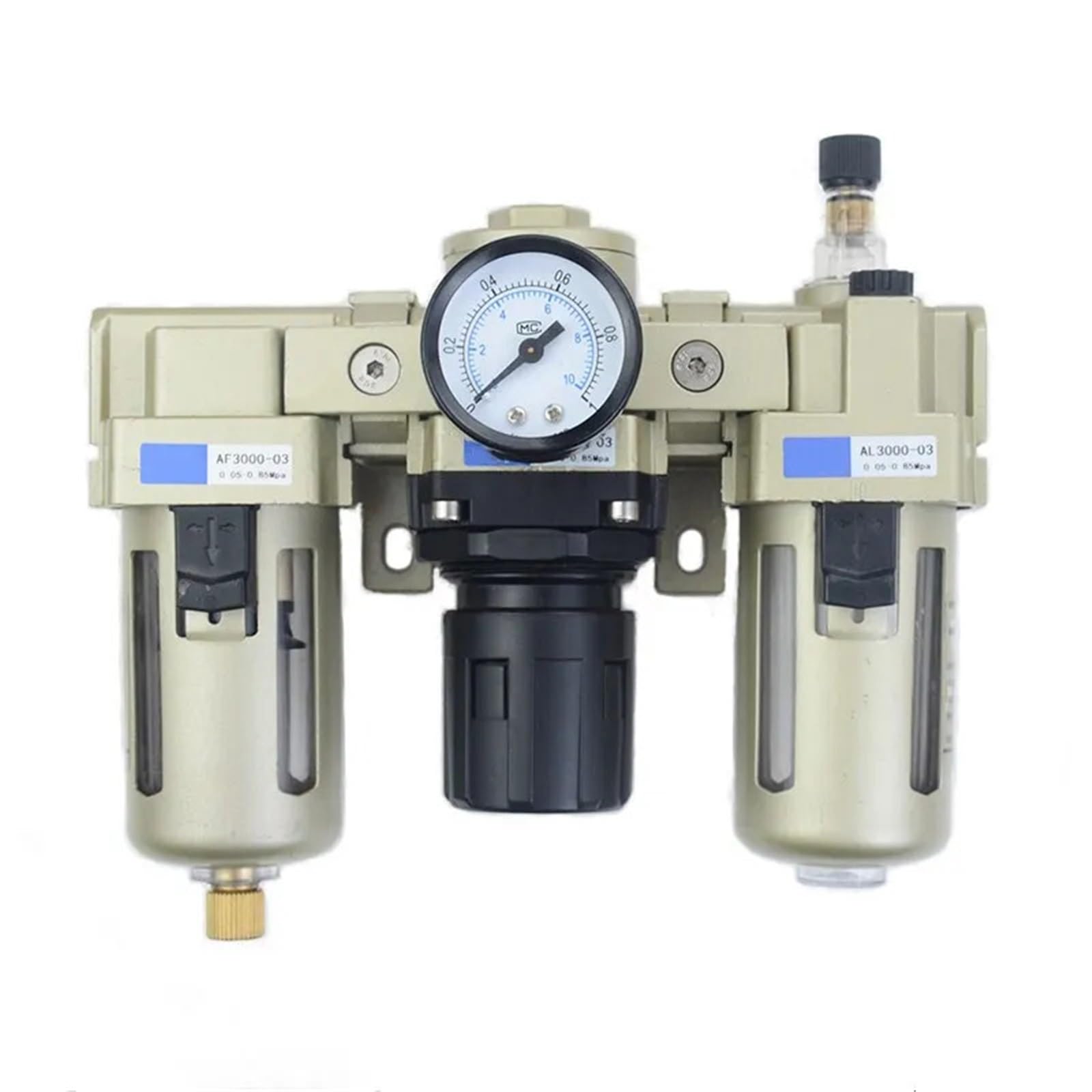 Jwvialel Ac3000-03D Ac3000-03 3/8 Inch Pneumatic Frl Air Filter Regulator Combination Af3000 + Ar3000 + Al3000 Source Treatment Unit 1Pcs(Ac3000-03D)