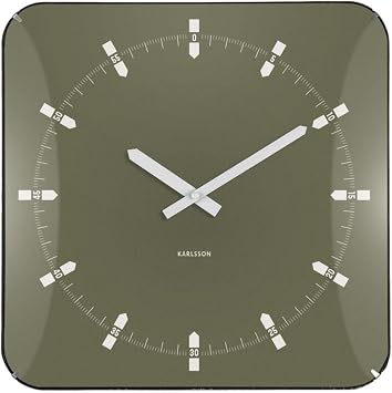Karlsson Sucinto Dome Square Wall Clock Modern Minimalist Square Clock with Rounded Corners & Glass Dome Silent Sweep Movement - 35 x 35 cm Green