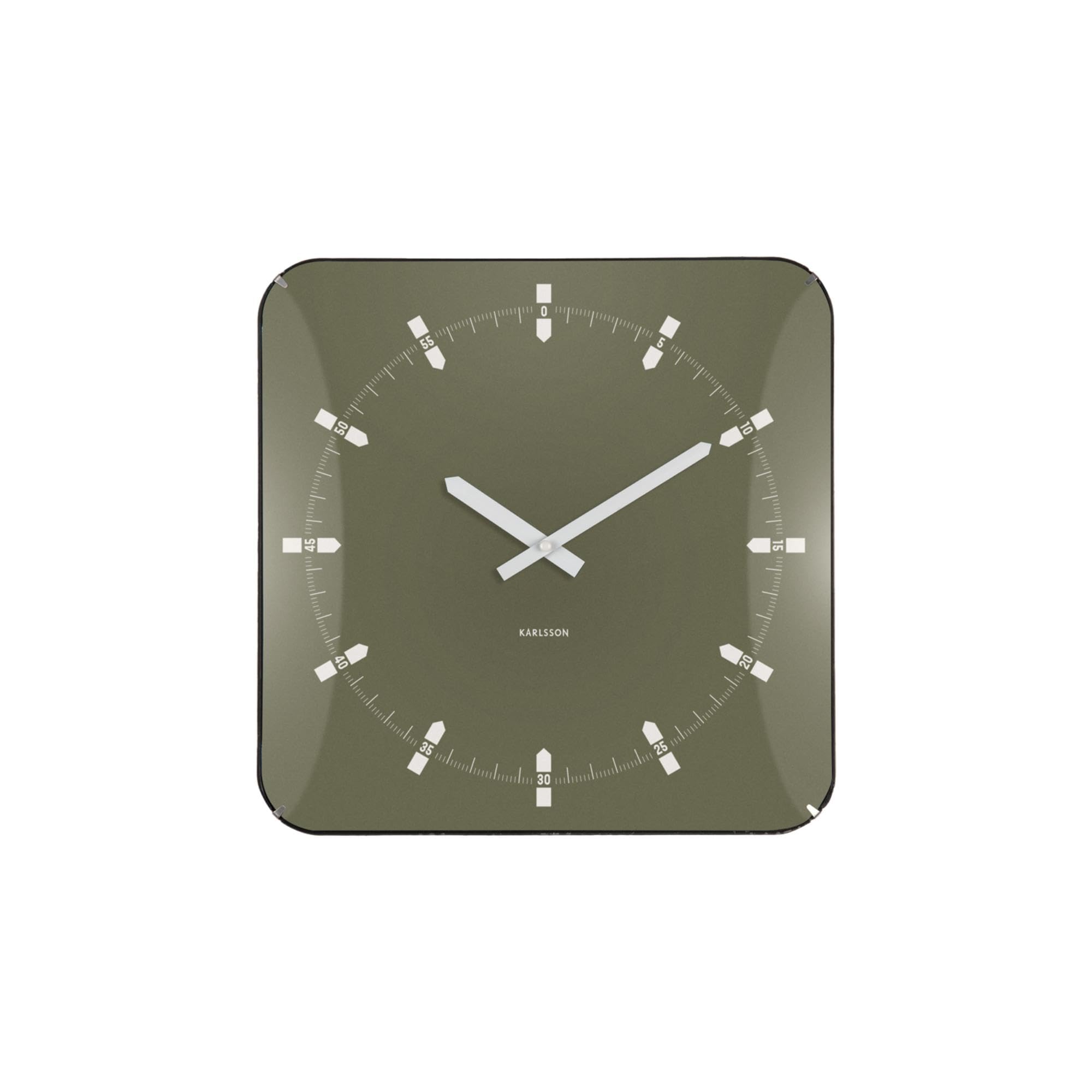 Karlsson Sucinto Dome Square Wall Clock – Modern Minimalist Square Clock with Rounded Corners & Glass Dome – Silent Sweep Movement - 35 x 35 cm (Green)