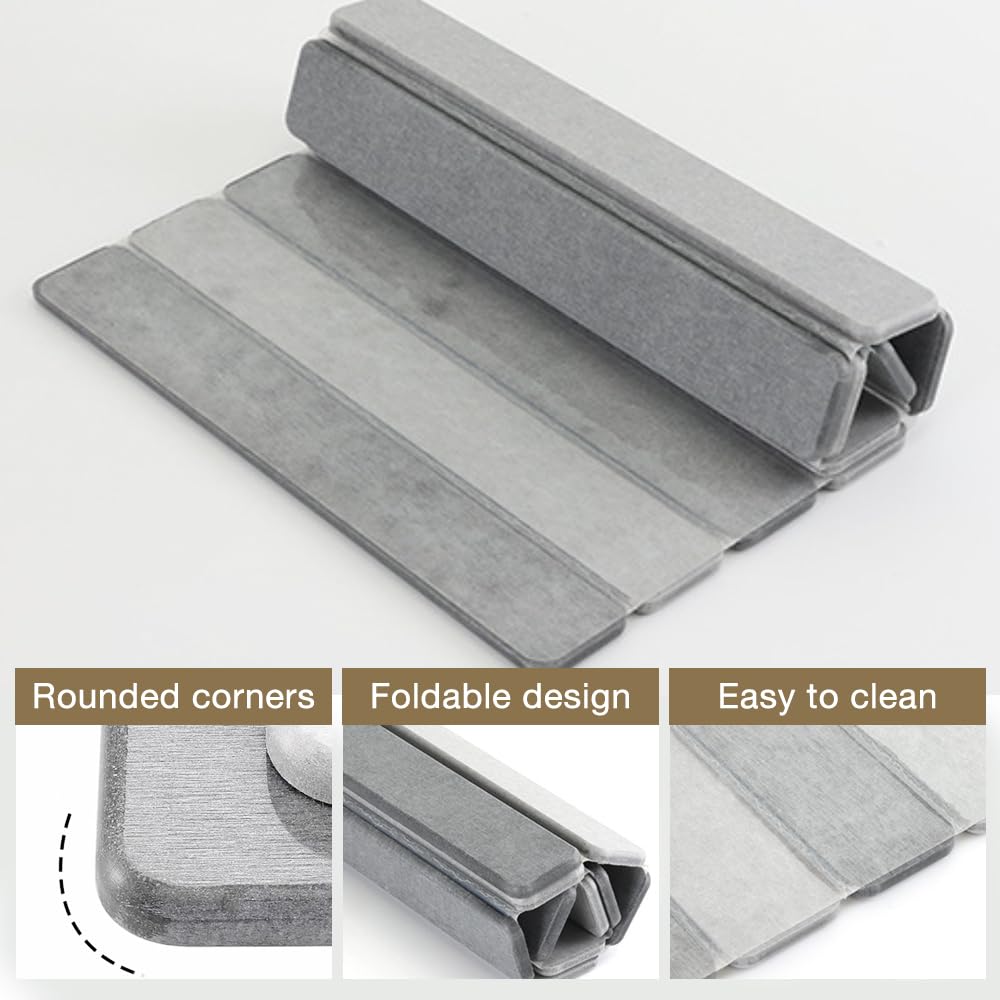 Large Stone Dish Drying Mats for Kitchen Counter 60x39cm,Foldable Stone Drying Pad,Non-Slip Natural Diatomaceous Earth Shower Mat for Bathroom Kitchen - Image 2