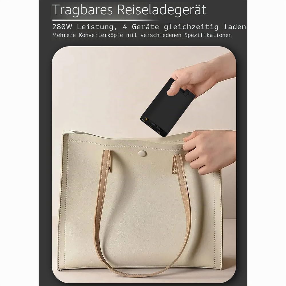 Gan Ladegerät 280 W mit OLED-Display, 4-Port GaN Typ-C Adapter mit 3 USB C+1USB-A,PD 140 W Schnellladegerät,Universal-Ladegerät für Europa,USA,Australien und Großbritannien（schwarz）