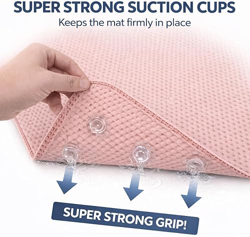 Miniatura 5 de Tapete de regadera antideslizante de lujo, resistente al moho, antibacteriano, BPA, látex, libre de ftalatos, tapete con agujeros de drenaje y Gris