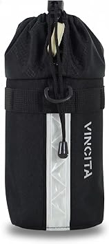 Vincita Voyage Insulated Bike Stem Bag Water Bottle & Snack Holder for Folding Bikes Brompton/Dahon/Tern, One-Hand Drawstring, Flat Back Design, 0.75L1L, Black, Medium
