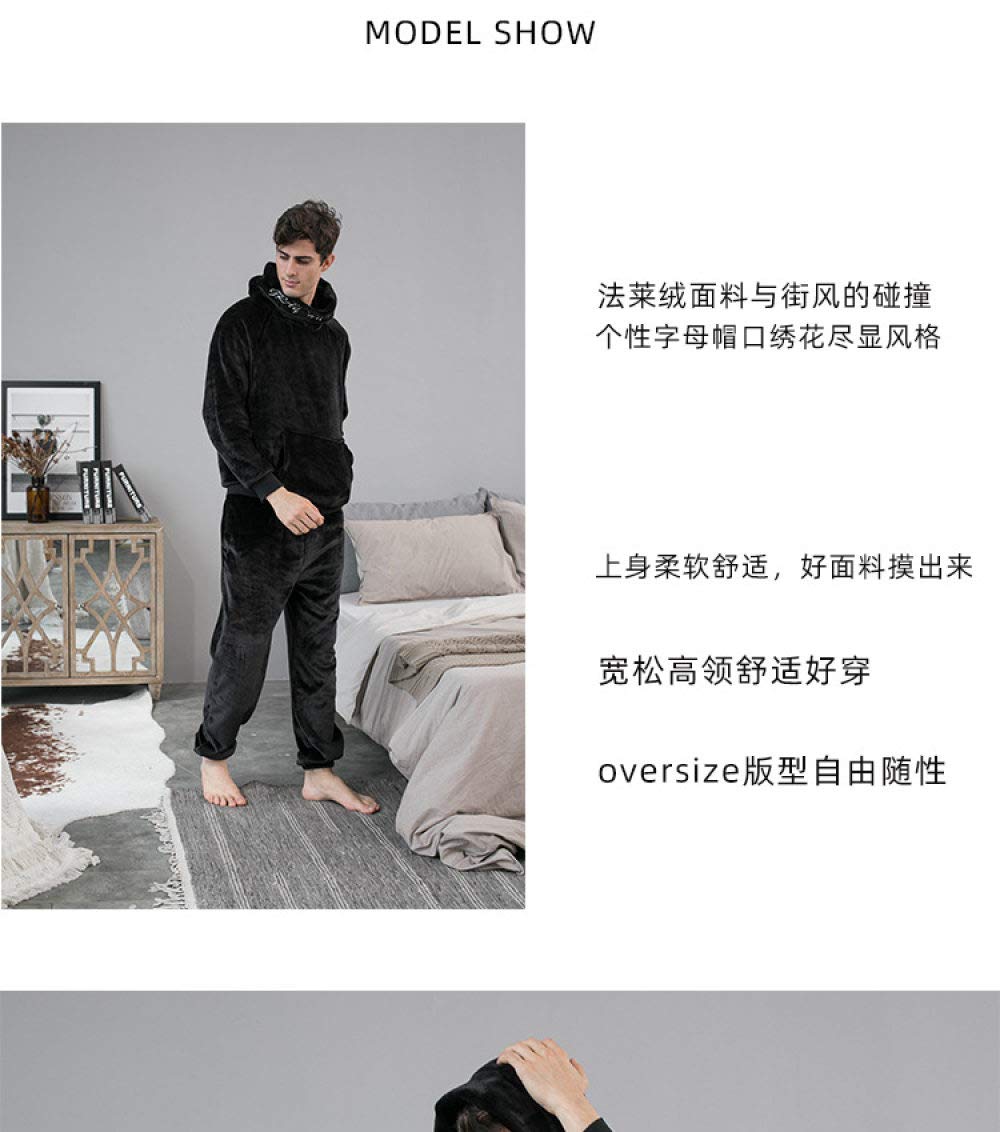 Flanellpyjama Für Herren,Mode Winter Warme Herren Lose Pyjamas Zweiteilige Flanell Haus Tragen Lässige Kapuze Einfache Schwarze Verdickung Plus Samt Elegante Party Bequemen Schlaf