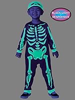 Vista 4 de Seasons Disfraz de esqueleto arcoíris con sombrero para niños de 2 a 4 años, respuesta a la luz negra, disfraz de cosplay de Halloween (niños)