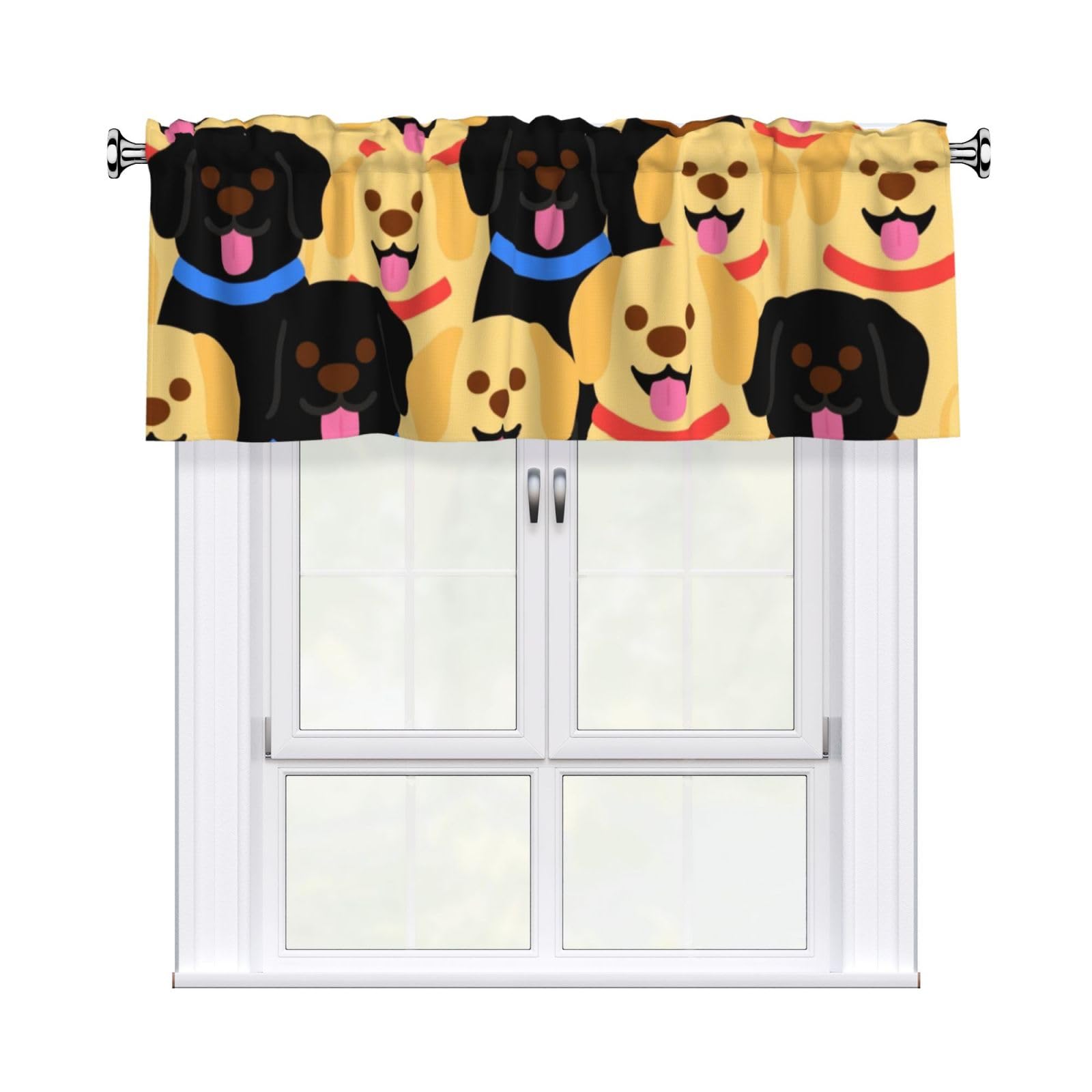 FekiLoot Labrador Retriever Dogs Curtain Valance for Windows, Kitchen Window Valances Rod Pocket Window Treatments Short Curtains Drapes for Bathroom Bedroom Cafe Decor 54x18inch 1 Panel
