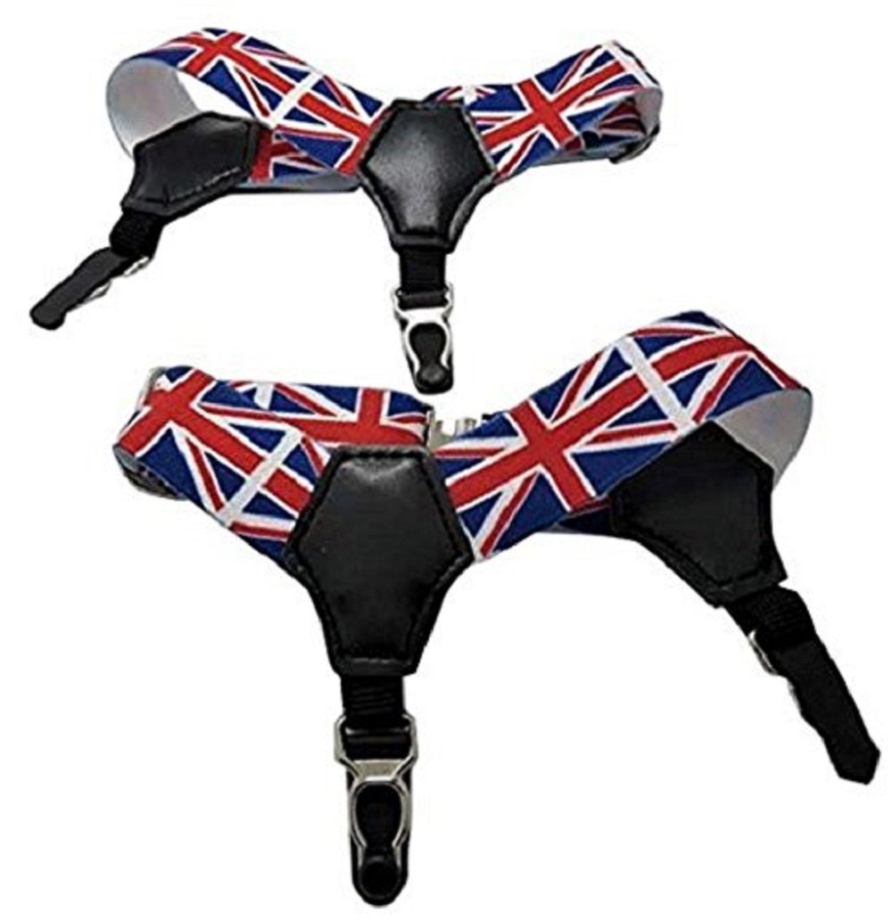 Harrington Marley PAIR MENS SOCK SUSPENDERS GARTER HOLD UP BRACES ELASTIC CLIP UNION JACK BRITISH, VE DAY/FETE UNION FLAG