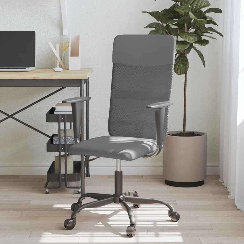 Höhenverstellbarer Bürostuhl Grau mit Netzstoff und Kunstleder, Ergonomischer Dreh- und Chefsessel für Homeoffice, Büro, Gaming, mit Armlehnen, Rückenlehne, Kopfstütze, Wippfunktion