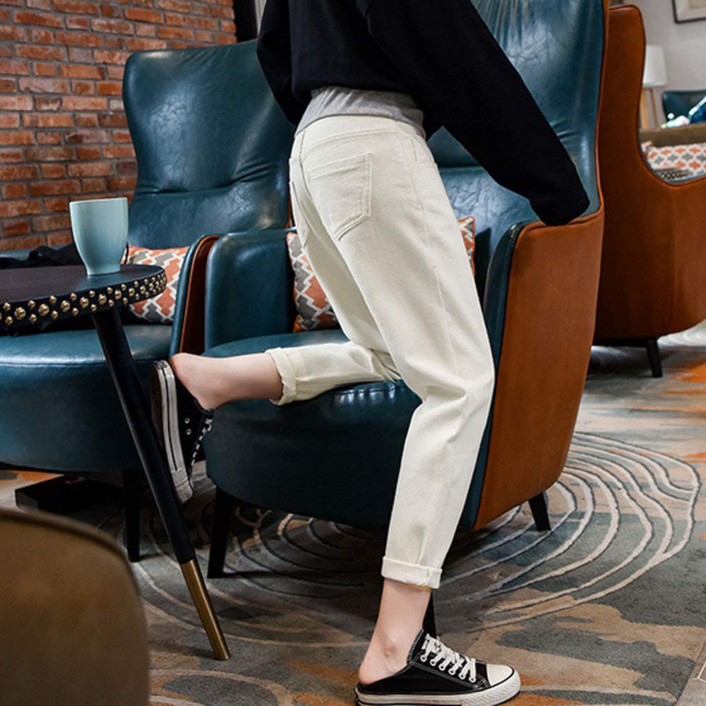 Pantaloni Da Donna Incinta Indossano Jeans Sezione Sottile Marea Madre Leggings A Nove Punte Pantaloni Da Donna Incinta Primavera E Autunno,White-M