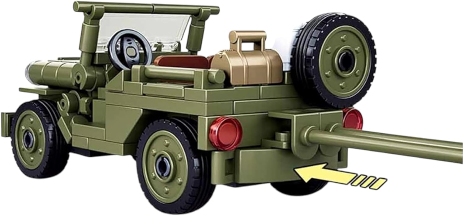 General Jim's WW2 Landing Craft Higgins Boat Building Blocks Set – 325 Pieces with Military Jeep & Rotating Figures – Compatible with All Major Brick Brands – Historical WW2 Model Set