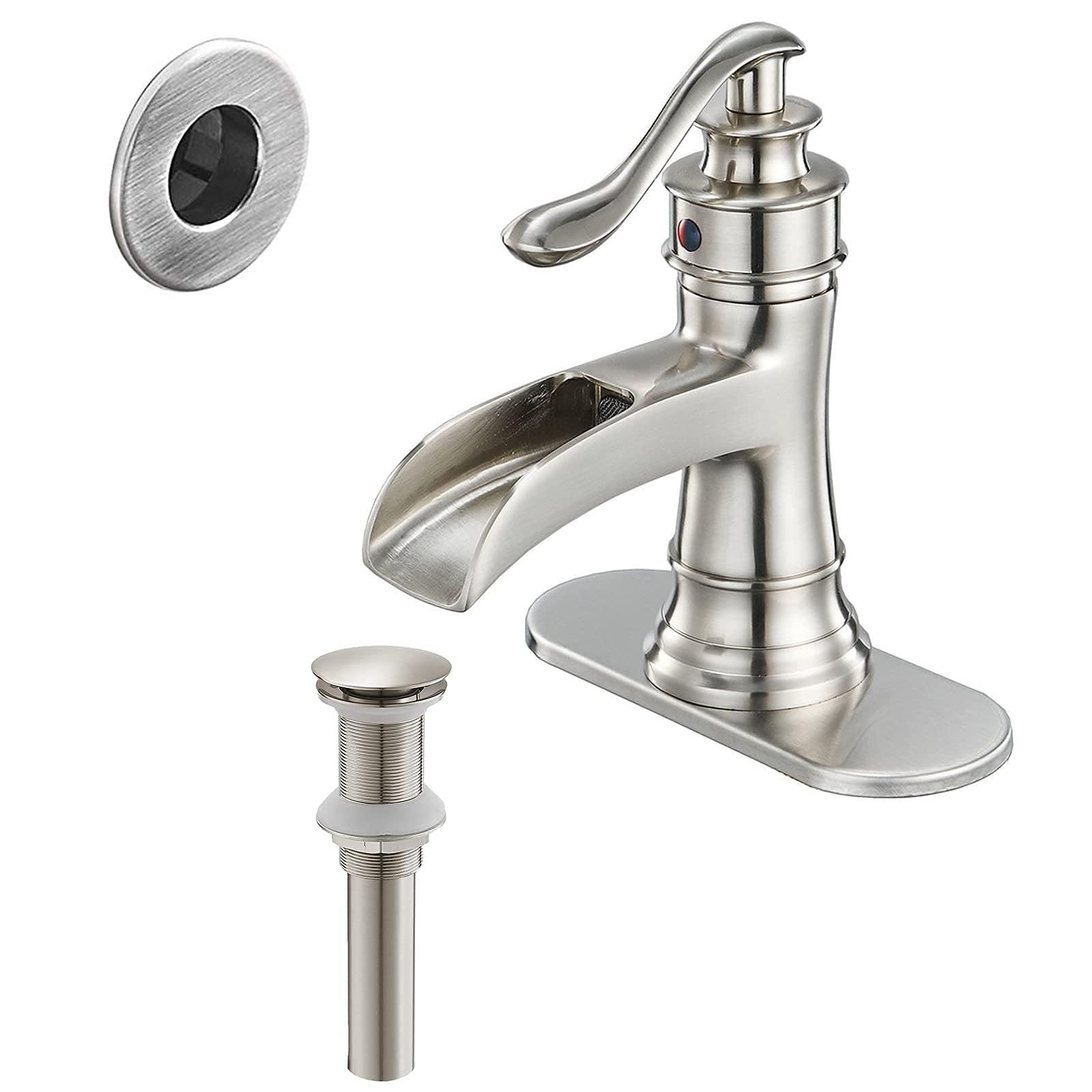 Sxithgkdw Gray Bathroom Faucet Brushed Nickel Waterfall Single Handle Single Hole Lavatory Faucet Bundle Sink Overflow Hole Cover Trim Insert In Hole And Pop Up Drain Without Overflow