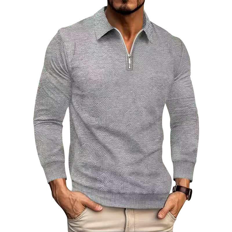 Mens Polo Shirt with Quarter Zip Long Sleeve Collared Knit Business Sweatshirt and Retro Golf Shirt