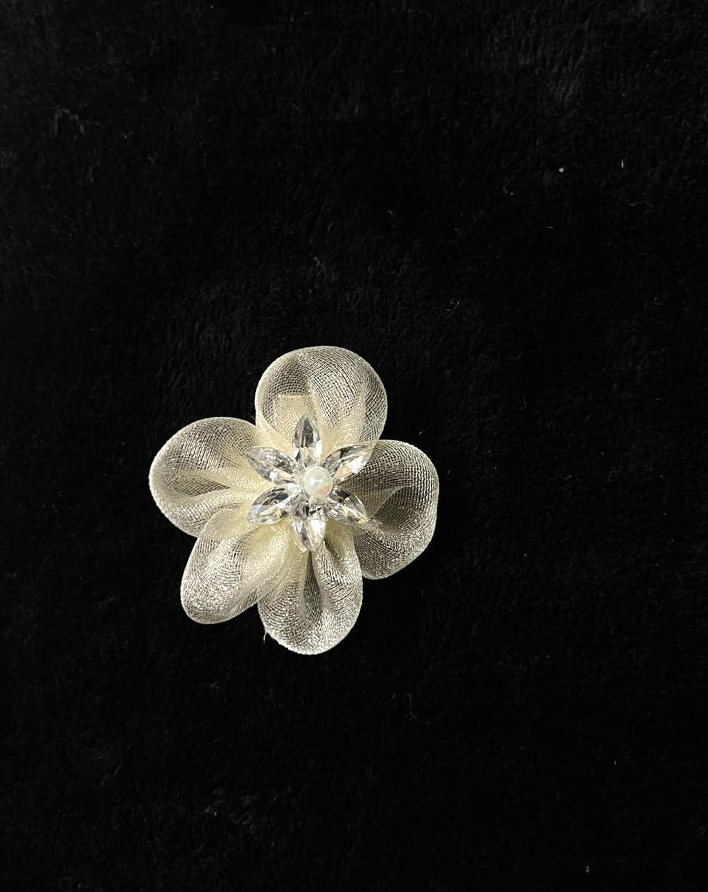 Handmade Organza Flower Embellishments for Crafting, Sewing & Jewelry Making – Ivory Floral Appliques with Crystal Rhinestone Center – Pack of 6 3