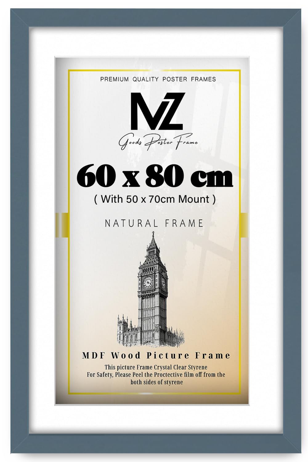 Mz Goods Dark Grey | Eton Wood 600 X 800 Mm With 700 X 500 Mm White Mount Frames 32" X 24" Perfect For Home, Office, (60 X 80 Cm) [ ]