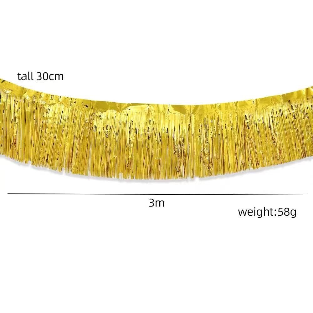 Girlanda z cekinów, 30x300 cm, tło imprezowe, foliowa girlanda frędzlami, metaliczne serpentyny, baner wiszący na urodziny, wesele, dekoracje świąteczne(Gold)