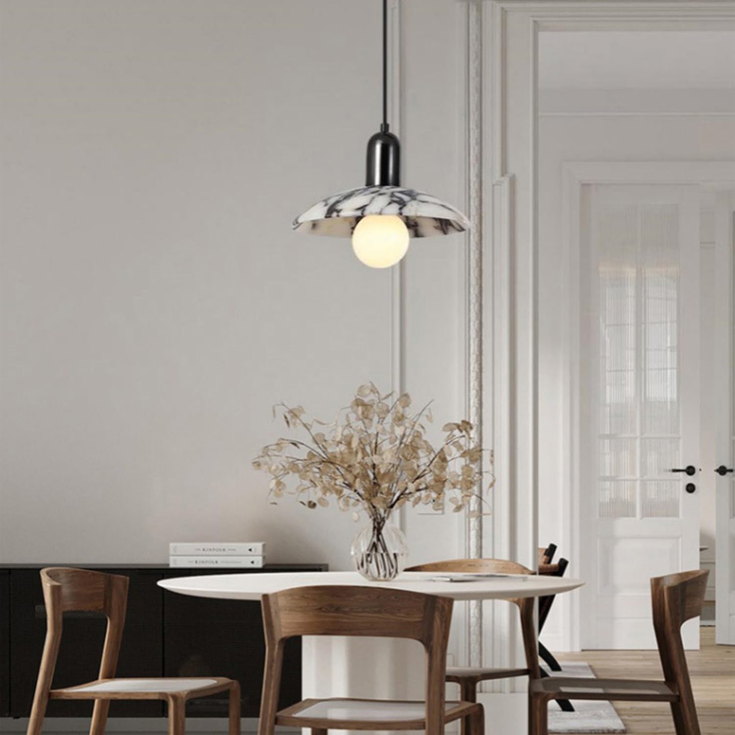 Lampada a sospensione con decorazione in metallo in marmo naturale