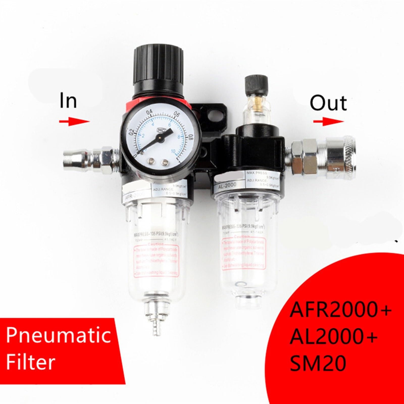 AFR2000 AFC2000 G1/4 "Filtro aria Combinazione Regolatore Lubrificatore Due Unione Trattamento Olio Separazione Acqua (Afm2000 AL2000)