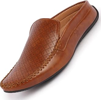 FAUSTOMens Perforated Stylish Driving Moccasins | Half Shoes for Office & Outings | Driving Loafers | Casual and Formal Mules | Soft Cushioned Insole