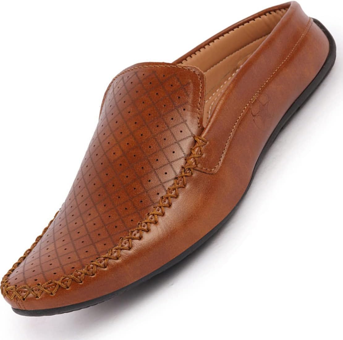 FAUSTO Mens Perforated Stylish Driving Moccasins | Half Shoes for Office & Outings | Driving Loafers | Casual and Formal Mules | Soft Cushioned Insole