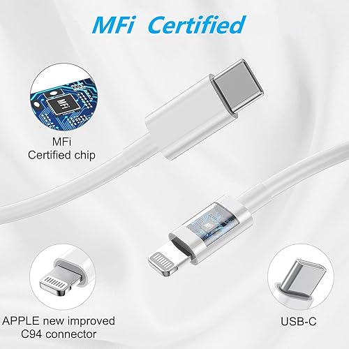 Miniatura 4 de Cargador para iPhone 14, 13, 12, carga rápida, 20 W, PD USB C, cargador de pared con cable USB C a Lightning de carga rápida de 6 pies, compatible