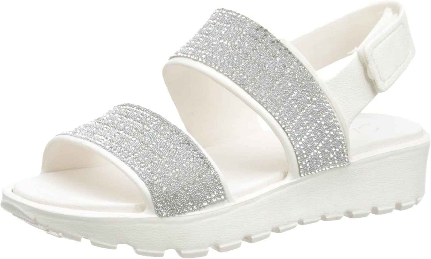 Skechers Women's Slide Sandal, White Synthetic, 5
