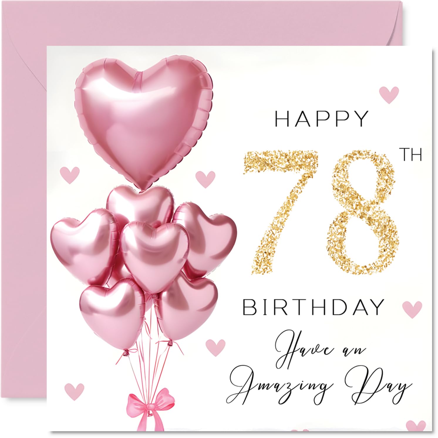 78th Birthday Cards for Women - Pink Glitter Balloons - Happy Birthday Card for 78 Year Old Woman Nan Wife Granny Cousin, 145mm Bday Greeting Cards